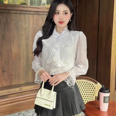 Áo sơ mi nữ cổ bèo voan tay dài, cổ tròn thời trang - Giá chỉ 125.000đ | MORI CLOTHINGS