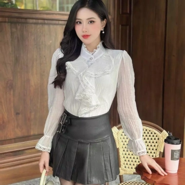 Áo sơ mi nữ cổ bèo voan tay dài, cổ tròn thời trang - Giá chỉ 125.000đ | MORI CLOTHINGS