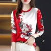 Áo sơ mi nữ cổ cao nửa cổ dài tay mùa xuân thu 2.024 in hình bụng cao cấp phong cách 3