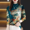 Áo sơ mi nữ cổ cao nửa cổ dài tay mùa xuân thu 2.024 in hình bụng cao cấp phong cách 5