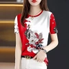 Áo sơ mi nữ cổ cao nửa cổ dài tay mùa xuân thu 2.024 in hình bụng cao cấp phong cách 8