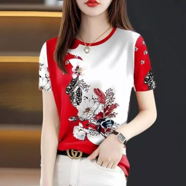 Áo sơ mi nữ cổ cao nửa cổ dài tay mùa xuân thu 2.024 in hình bụng cao cấp phong cách