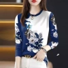 Áo sơ mi nữ cổ cao nửa cổ dài tay mùa xuân thu 2.024 in hình bụng cao cấp phong cách 9