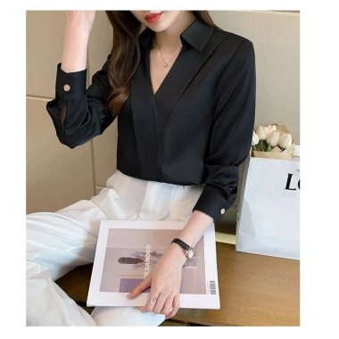 Áo sơ mi nữ cổ chéo công sở thời trang, dài tay, chất mềm mịn, video & ảnh thật - 159.000₫