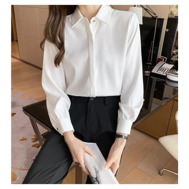 Áo sơ mi nữ cổ đức dài tay chất cát hàn chống nhăn thoáng khí GN1 - Giá 116k 2