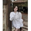 Áo sơ mi nữ cổ ngọc tay bồng khuy đá babydol - quần xinh, siêu tôn, giảm còn 199k 2