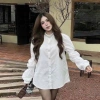 Áo sơ mi nữ cổ ngọc tay bồng khuy đá babydol - quần xinh, siêu tôn, giảm còn 199k 4
