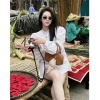 Áo sơ mi nữ cổ ngọc tay bồng khuy đá babydol - quần xinh, siêu tôn, giảm còn 199k 7