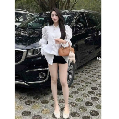 Áo sơ mi nữ cổ ngọc tay bồng khuy đá babydol - quần xinh, siêu tôn, giảm còn 199k 8