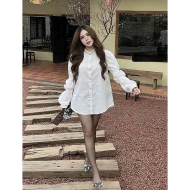 Áo sơ mi nữ cổ ngọc tay bồng khuy đá babydol - quần xinh, siêu tôn, giảm còn 199k 9