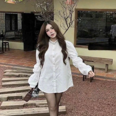 Áo sơ mi nữ cổ ngọc tay bồng khuy đá babydol - quần xinh, siêu tôn, giảm còn 199k 10