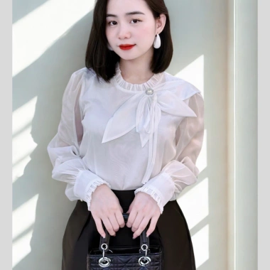 Áo sơ mi nữ cổ nơ Oxatyl A405 tay dài – Thời trang công sở, giảm giá 265k