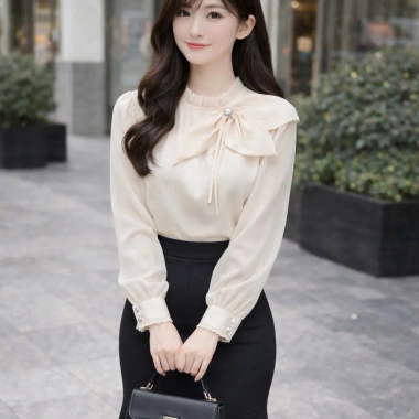 Áo sơ mi nữ cổ nơ Oxatyl A405 tay dài – Thời trang công sở, giảm giá 265k
