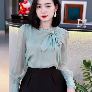 Áo sơ mi nữ cổ nơ Oxatyl A405 tay dài – Thời trang công sở, giảm giá 265k