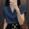 Áo sơ mi nữ cổ vest form suông, tay cộc vai trễ, linen bột mềm mát, form rộng - ASM09 - giảm 22% 8