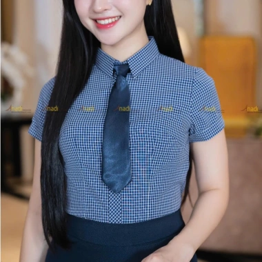 Áo sơ mi nữ công sở Anadi cổ bẻ caro ô nhí đỏ-xanh than lụa silk 260 - 317.400₫ 8