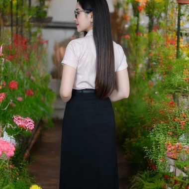 Áo Sơ Mi Nữ Công Sở Chiết Eo Cộc Tay Cổ Đức - Lụa Nhật MC Fashion Chính Hãng