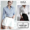 Áo sơ mi nữ công sở chiết ly eo, tay dài màu xanh kẻ sọc thanh lịch - 239.999đ