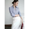 Áo sơ mi nữ công sở chiết ly eo, tay dài màu xanh kẻ sọc thanh lịch - 239.999đ 7