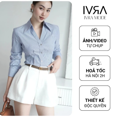 Áo sơ mi nữ công sở chiết ly eo, tay dài màu xanh kẻ sọc thanh lịch - 239.999đ 10