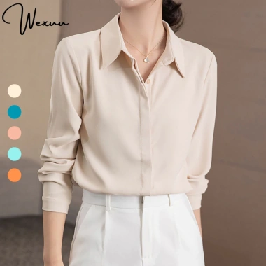 Áo sơ mi nữ công sở dài tay, nhiều màu sắc, lụa mềm mát, thanh lịch - Wexuu SM01SP 195.000 VND