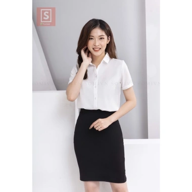 Áo sơ mi nữ công sở dài tay xanh nhạt dáng suông, chất liệu chống nhăn, giá 95.000₫