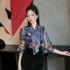 Áo sơ mi nữ công sở họa tiết hoa, cổ nơ tay bèo, oxatyl 2 lớp, chất vải tơ mát mùa hè - Giá 265k 5