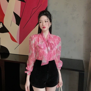 Áo sơ mi nữ công sở họa tiết hoa, cổ nơ tay bèo, oxatyl 2 lớp, chất vải tơ mát mùa hè - Giá 265k 9 Áo sơ mi nữ công sở họa tiết hoa, cổ nơ tay bèo, oxatyl 2 lớp, chất vải tơ mát mùa hè - Giá 265k 9