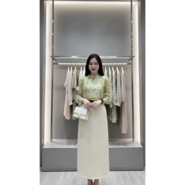 Áo sơ mi nữ công sở họa tiết lá voan cao cấp tay bồng dài form suông thanh lịch 222.000đ 2