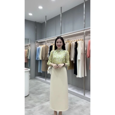 Áo sơ mi nữ công sở họa tiết lá voan cao cấp tay bồng dài form suông thanh lịch 222.000đ 4