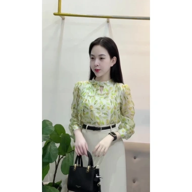 Áo sơ mi nữ công sở họa tiết lá voan cao cấp tay bồng dài form suông thanh lịch 222.000đ 10