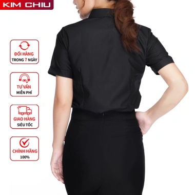 Áo sơ mi nữ công sở kim chiêu đen tay ngắn vải Kate ít nhăn giãn nhẹ, đổi trả thoải mái 5 Áo sơ mi nữ công sở kim chiêu đen tay ngắn vải Kate ít nhăn giãn nhẹ, đổi trả thoải mái 5