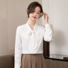 Áo sơ mi nữ công sở satin YOLUMI - Cổ thắt nơ thanh lịch, sang trọng, 85.000₫ 2