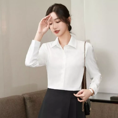 Áo sơ mi nữ công sở satin YOLUMI - Cổ thắt nơ thanh lịch, sang trọng, 85.000₫