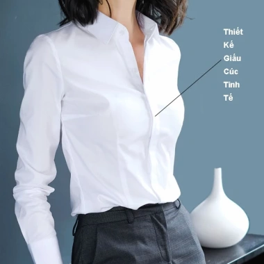Áo sơ mi nữ công sở trắng dài tay, giấu cúc, Slim Fit Hàn Quốc - 99.000₫ 5