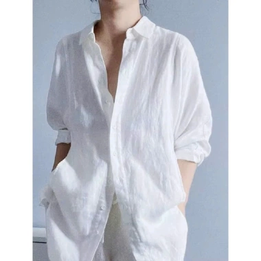 Áo sơ mi nữ công sở trễ vai dài tay Linen bột Premium form rộng trẻ trung 299k