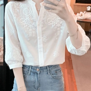 Áo sơ mi nữ cotton nguyên chất cổ V, thêu họa tiết tay áo, phong cách Tây mùa hè - Giá chỉ 178.811 VND 4 Áo sơ mi nữ cotton nguyên chất cổ V, thêu họa tiết tay áo, phong cách Tây mùa hè - Giá chỉ 178.811 VND 4