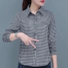 Áo sơ mi nữ dài tay cổ điển kẻ sọc đỏ-đen, độc đáo, phong cách thanh lịch, giảm giá 149.040₫
