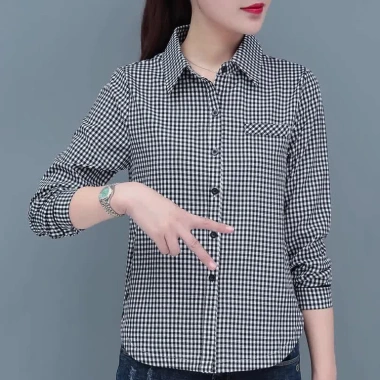 Áo sơ mi nữ dài tay cổ điển kẻ sọc đỏ-đen, độc đáo, phong cách thanh lịch, giảm giá 149.040₫ 7
