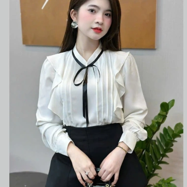 Áo sơ mi nữ dài tay cổ tròn OXATYL A83 chất lụa mềm, thời trang công sở Hàn Quốc, giá 265.000 4
