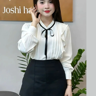 Áo sơ mi nữ dài tay cổ tròn OXATYL A83 chất lụa mềm, thời trang công sở Hàn Quốc, giá 265.000 5