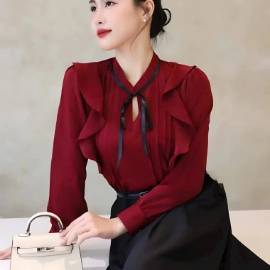 Áo sơ mi nữ dài tay cổ tròn OXATYL A83 chất lụa mềm, thời trang công sở Hàn Quốc, giá 265.000 7