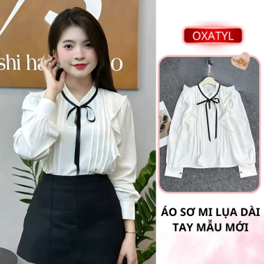 Áo sơ mi nữ dài tay cổ tròn OXATYL A83 chất lụa mềm, thời trang công sở Hàn Quốc, giá 265.000 9