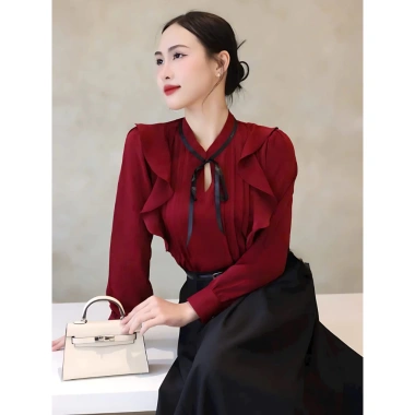 Áo sơ mi nữ dài tay cổ tròn OXATYL A83 chất lụa mềm, thời trang công sở Hàn Quốc, giá 265.000 10
