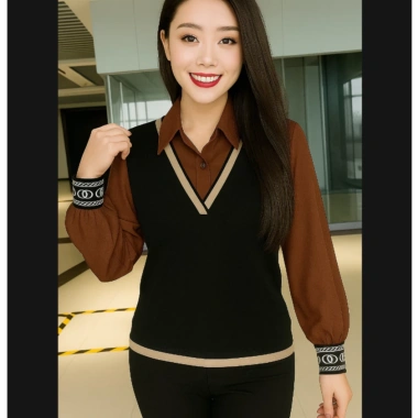 Áo sơ mi nữ dài tay công sở, cổ phối bo gấu, mặc thu đông - Giá 149.000₫