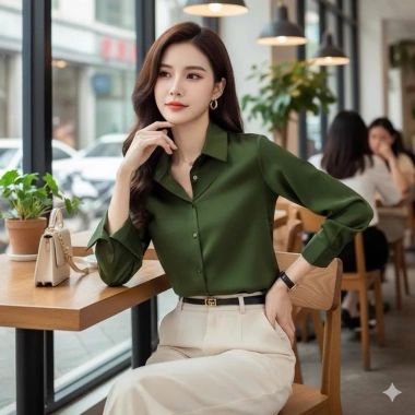 Áo sơ mi nữ dài tay công sở nẹp dấu khuy cúc, lụa mềm mịn, form vừa - Giá chỉ 200.000