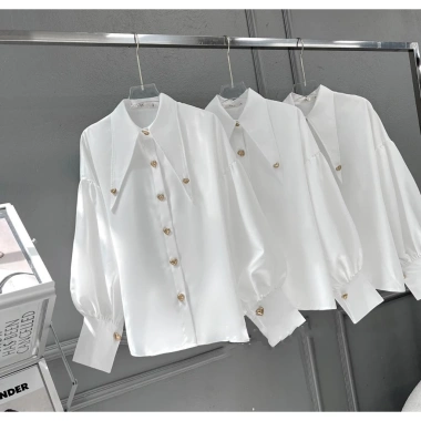 Áo sơ mi nữ dài tay cotton thô cổ đức sang chảnh tiểu thư NALIA NALISA 2