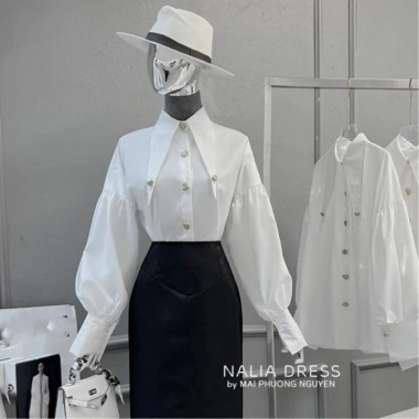 Áo sơ mi nữ dài tay cotton thô cổ đức sang chảnh tiểu thư NALIA NALISA 4