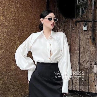 Áo sơ mi nữ dài tay cotton thô cổ đức sang chảnh tiểu thư NALIA NALISA 6