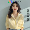 Áo sơ mi nữ dài tay FAE OFFICIAL kẻ vàng tôn da 250gsm thoáng mát 116.619 VND 3